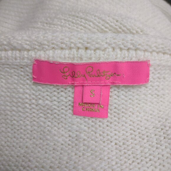 Lilly Pulitzer white colorful Weekend spellout cotton blend sweater ladies Small - Picture 6 of 7